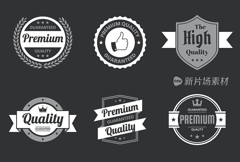 Set of "Quality" White Badges and Labels - Design Elements
